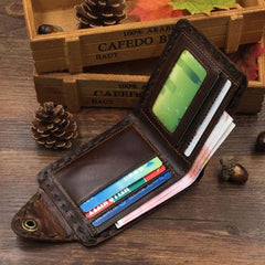 Cool Mens Leather Bifold Small Wallet Coffee billfold Wallet for Men