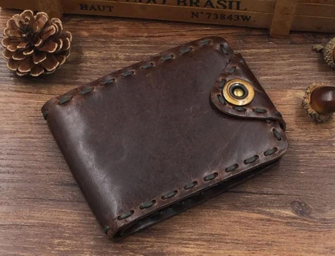 Cool Mens Leather Bifold Small Wallet Coffee billfold Wallet for Men