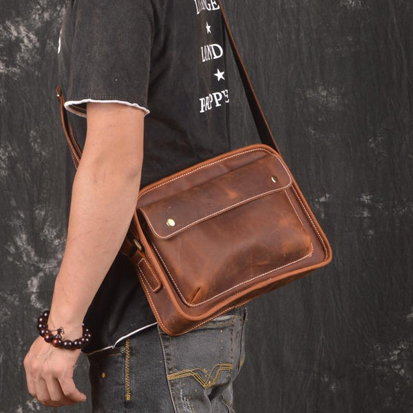 Cool Leather Mens Small Messenger Bag Side Bag Small Shoulder Bag For Men