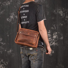 Cool Leather Mens Small Messenger Bag Side Bag Small Shoulder Bag For Men