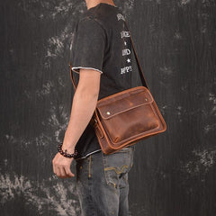 Cool Leather Mens Small Messenger Bag Side Bag Small Shoulder Bag For Men