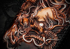 Cool Leather Tooled Chinese Dragon Chain Wallet Mens Biker Wallet Leather Wallet Long Phone Wallets for Men