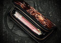 Cool Leather Tooled Chinese Dragon Chain Wallet Mens Biker Wallet Leather Wallet Long Phone Wallets for Men