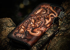 Cool Leather Tooled Chinese Dragon Chain Wallet Mens Biker Wallet Leather Wallet Long Phone Wallets for Men