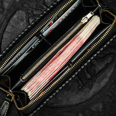 Cool Leather Tooled Chinese Dragon Chain Wallet Mens Biker Wallet Leather Wallet Long Phone Wallets for Men