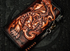 Cool Leather Tooled Chinese Dragon Chain Wallet Mens Biker Wallet Leather Wallet Long Phone Wallets for Men