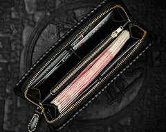 Cool Leather Tooled Chinese Dragon Chain Wallet Mens Biker Wallet Leather Wallet Long Phone Wallets for Men