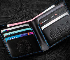 Handmade Leather Tooled Chinese Lion Mens billfold Wallet Cool Slim Wallet for Men