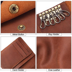 Vintage Brown Leather Men's Small Trifold Key Wallet Card Wallet Short Wallet For Men