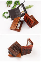Cool Vertical Dark Brown Leather Mens billfold Wallet Bifold Small Wallet Front Pocket Wallet For Men