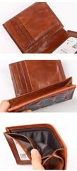Cool Vertical Dark Brown Leather Mens billfold Wallet Bifold Small Wallet Front Pocket Wallet For Men