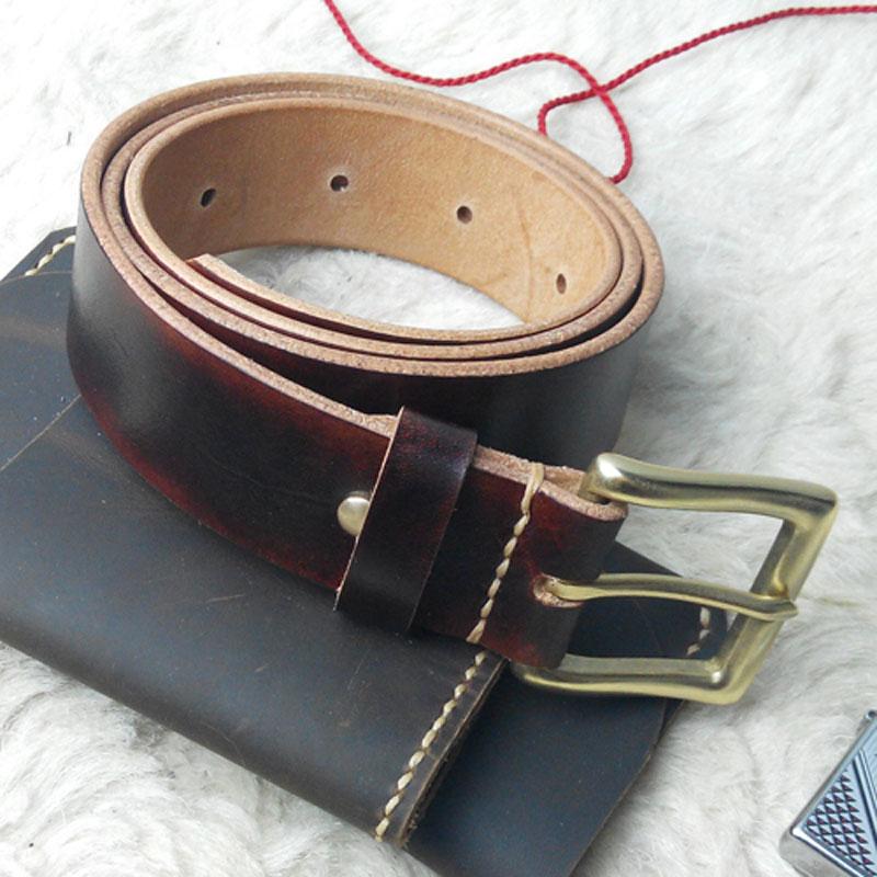 Handmade Vintage Red Brown Leather Mens Belt Leather Belt for Men