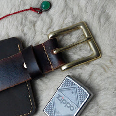 Handmade Vintage Red Brown Leather Mens Belt Leather Belt for Men