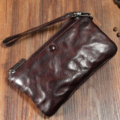 Handmade Wrinkled Leather Mens Brown Cool Long Wristlet Wallet Black Clutch Wallet for Men