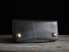 Handmade leather biker trucker wallet leather chain men Cool Black long wallet