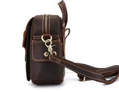 Vintage Brown Leather Mens Small Side Bag Tablet Bag Belt Bag Camera Bag For Men