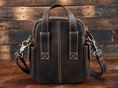 Vintage Brown Leather Mens Small Side Bag Tablet Bag Belt Bag Camera Bag For Men
