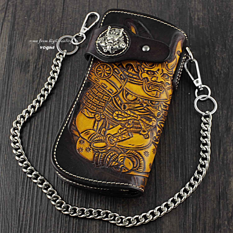 Japanese Ghost Tooled Leather Men's Biker Wallet Chain Wallet Long