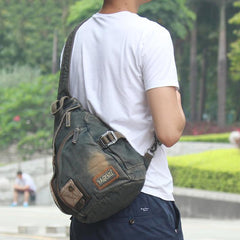 Denim Denim Mens Large Sling Bag Blue Chest Bag Jean One Shoulder Backpacks For Men