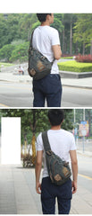 Denim Denim Mens Large Sling Bag Blue Chest Bag Jean One Shoulder Backpacks For Men