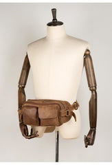 Cool Khaki Mens Leather Fanny Pack Mens Waist Bag Hip Pack Belt Bags Bumbag for Men