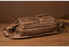 Cool Khaki Mens Leather Fanny Pack Mens Waist Bag Hip Pack Belt Bags Bumbag for Men