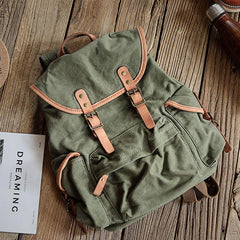 Khaki Retro Canvas Mens Womens Travel Backpack College Backpack Green Canvas School Backpack For Men