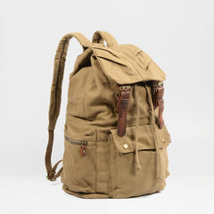 Khaki Canvas Mens Large 15'' Hiking Backpack Travel Backpack College Bag Computer Backpack for Men