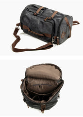 Khaki Waxed Canvas Mens Waterproof Dark Gray Large Hiking Backpack Travel Backpack Barrel Bag for Men