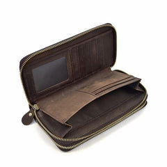 Coffee Vintage LEATHER MENS Wristlet Wallet Double Zipper Clutch FOR MEN