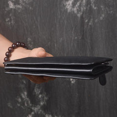 Black LEATHER MENS Wristlet Wallet Zipper Black Clutch Bag FOR MEN