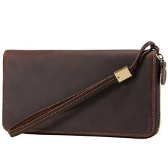 Brown Vintage LEATHER MENS Wristlet Wallet Zipper Clutch Wallet FOR MEN
