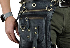Cool LEATHER MENs Drop Leg Bag FANNY PACK SMALL WAIST BAG HIP PACK BUMBAG FOR MEN