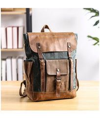 Lake Green Waxed Canvas Mens Large 15'' Laptop Backpack College Backpack Hiking Backpack for Men