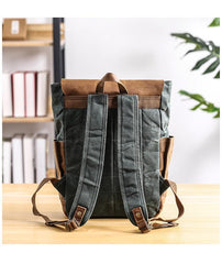 Lake Green Waxed Canvas Mens Large 15'' Laptop Backpack College Backpack Hiking Backpack for Men