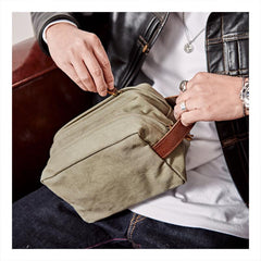 Large Canvas Leather Mens Clutch Bags Zipper Green Wristlet Bag Canvas Purse for Men
