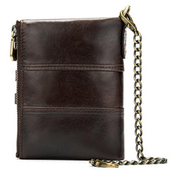 Cool Brown Leather Men's Biker Chain Wallet Black Small Wallet with Chain For Men