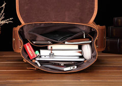 Cool Brown Leather Men's 13'' Laptop Backpack School Backpack Travel Backpack For Men