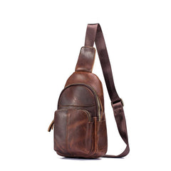 Cool Vintage Leather Mens Sling Bag Chest Bag Vintage One Shoulder Backpack For Men