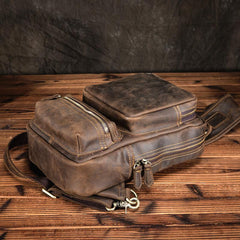 Cool MENS LEATHER CHEST BAGS SLING BAGs ONE SHOULDER BACKPACK FOR MEN