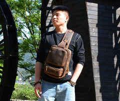 Cool MENS LEATHER CHEST BAGS SLING BAGs ONE SHOULDER BACKPACK FOR MEN
