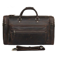 Vintage Large Leather Men's Overnight Bag Brown Travel Bag Weekender Bag For Men