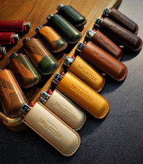 Best Yellow Handmade Leather BIC J3 Lighter Holder Case Leather BIC J5 Case For Men