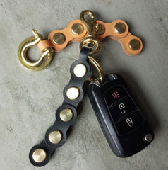 Leather Chain Brass Keychain Key Holders Handmade Leather Brass Key Ring for Men