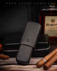 Cool Black Leather 2pcs Cigar Case Classic Leather Cigars Case for Men