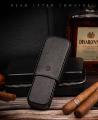 Classic Black Leather 2pcs Cigar Case Cool Leather Cigar Case for Men