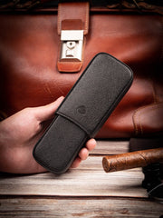 Cool Black Leather 2pcs Cigar Case Classic Leather Cigars Case for Men