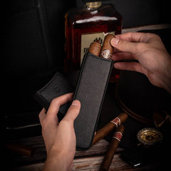 Cool Black Leather 2pcs Cigar Case Classic Leather Cigars Case for Men