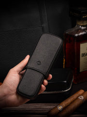 Cool Black Leather 2pcs Cigar Case Classic Leather Cigars Case for Men