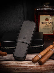 Cool Black Leather 2pcs Cigar Case Classic Leather Cigars Case for Men